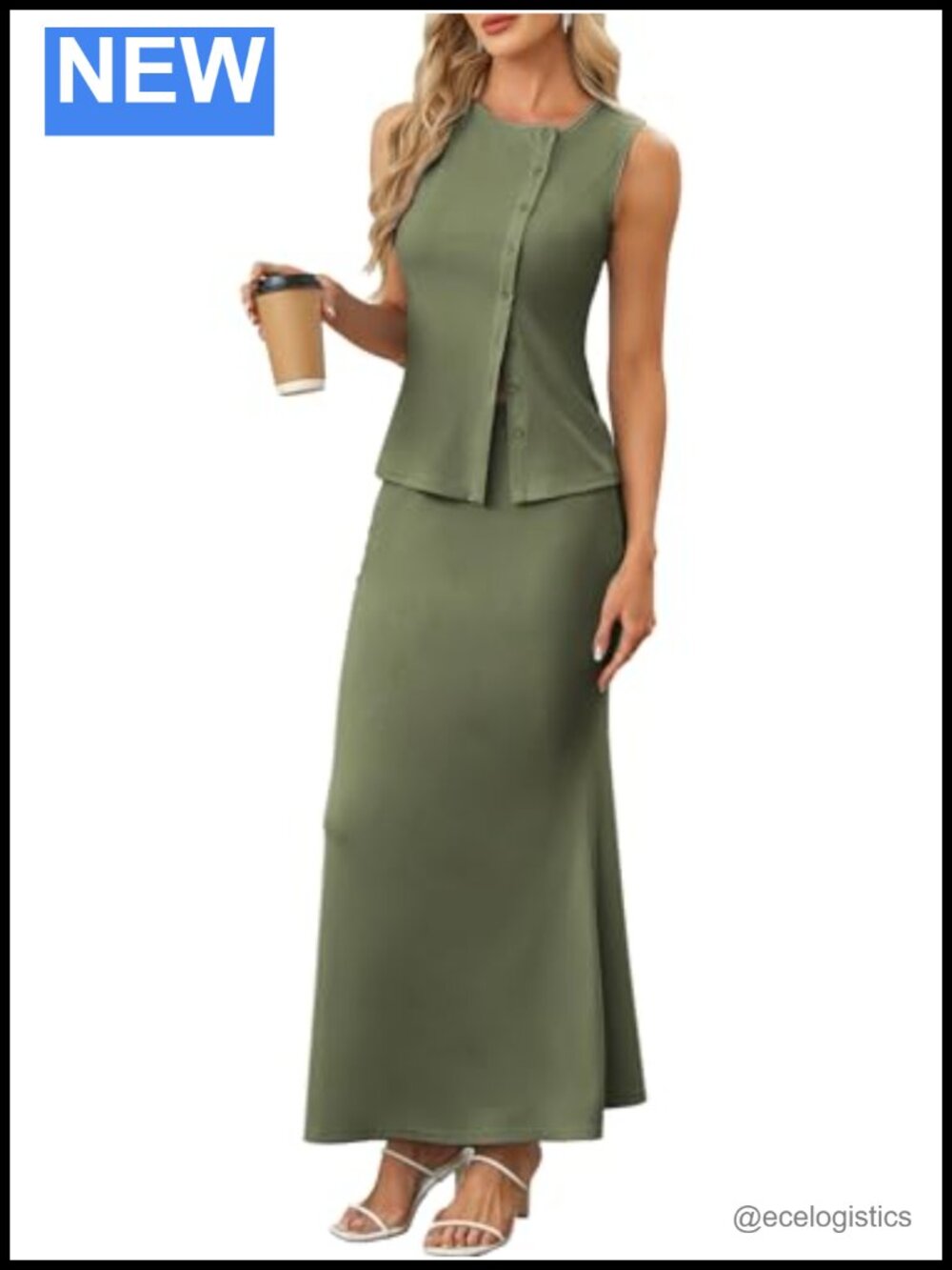 Women's Knit Two Piece Skirt Set Sleeveless Tank Top Bodycon Maxi
